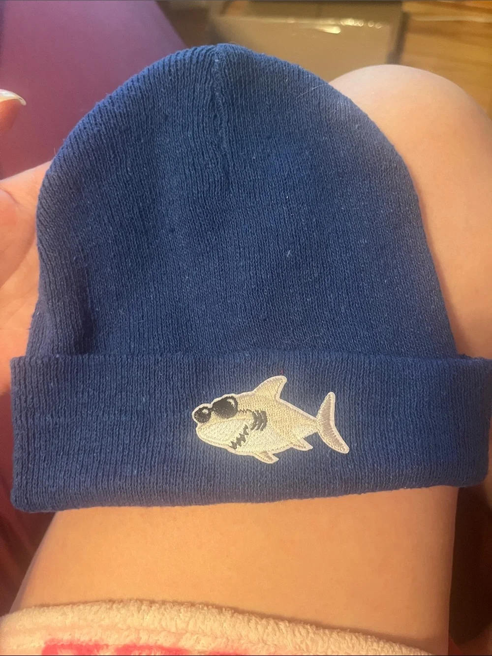 Navy Blue Beanie Duo- one shark design and one avengers design